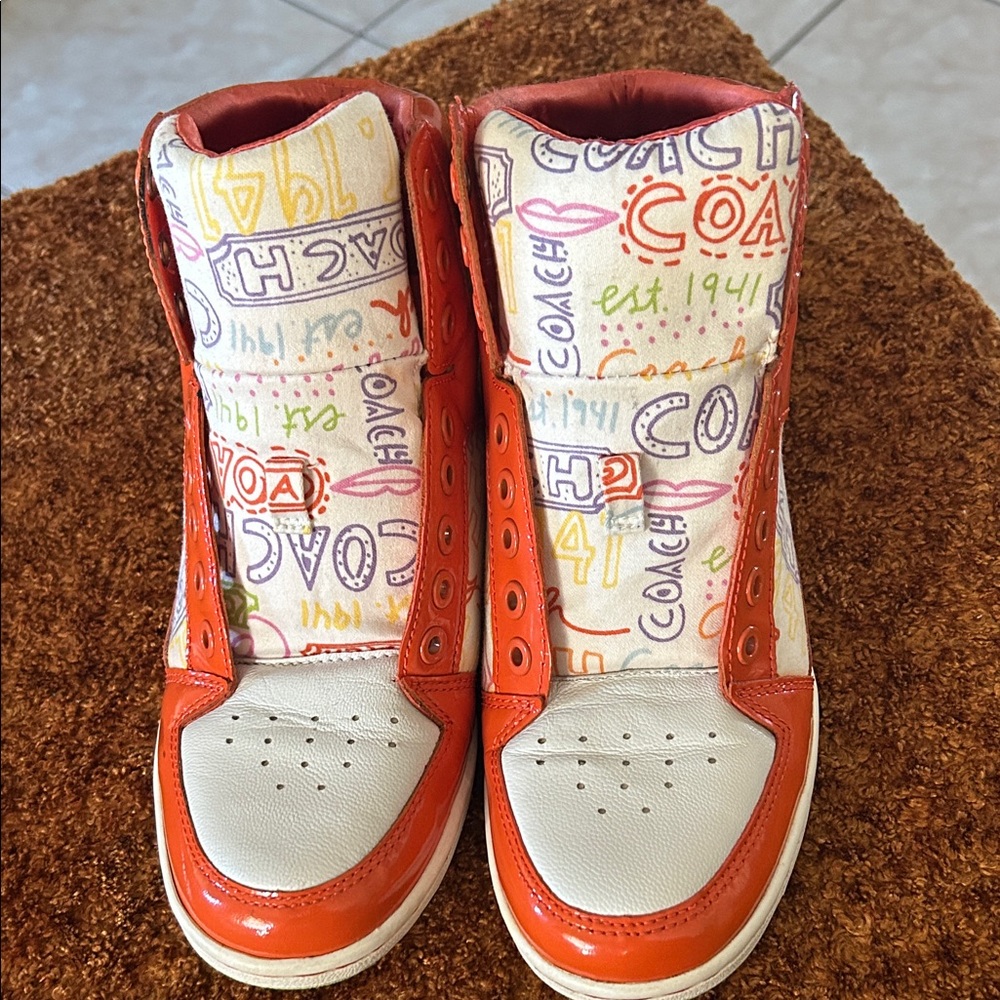 Coach Orange and White Patterned Sneakers